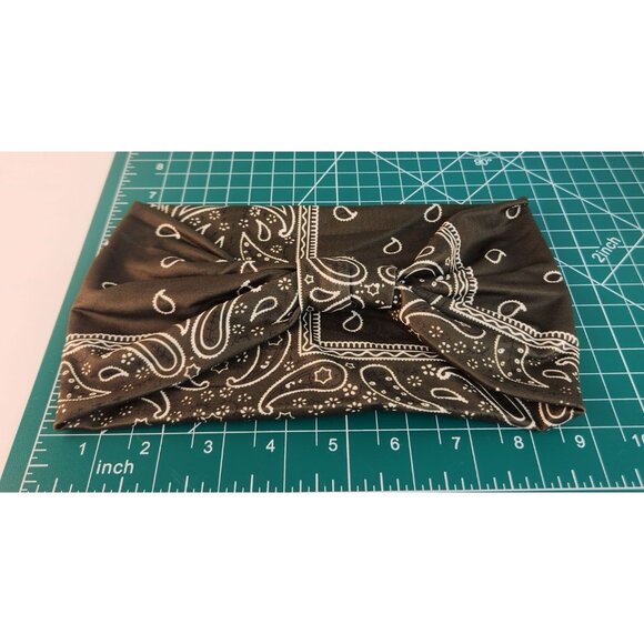 Green Paisley Knit Headwrap Hairband Soft Stretchy Headband Fabric Unisex Sweatb - Picture 5 of 5